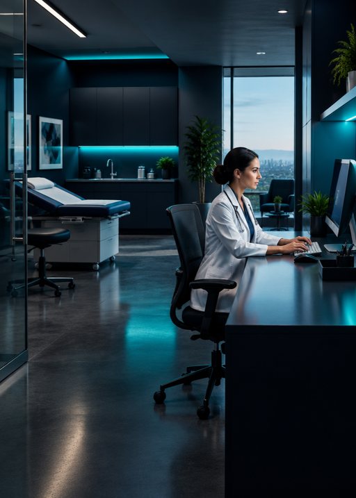 Physician working at a desk in a clinic
